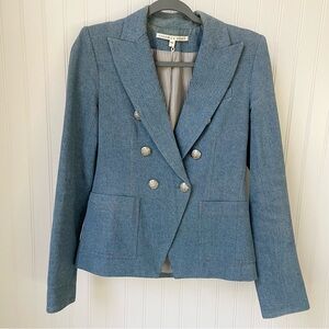Veronica Beard Caden Dickey Jacket Denim Blue Size 2 Silver Crest Buttons